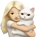 blonde hugging white cat Slack emoji