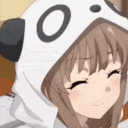 girl panda hood smile Slack emoji