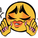 blushing smile hands up Slack emoji