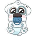puppy big eyes blue ball Slack emoji